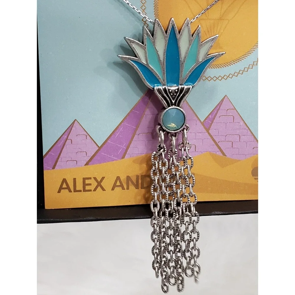 NEW Alex and Ani Women's 32 in Large Blue Lotus Necklace floral statement